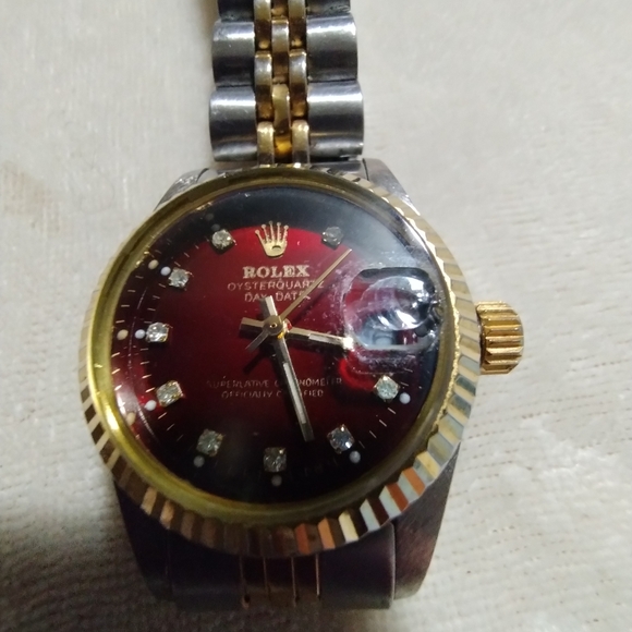 Women's 2-Tone Band, Red Bezel, Rolex Watch - Picture 2 of 4